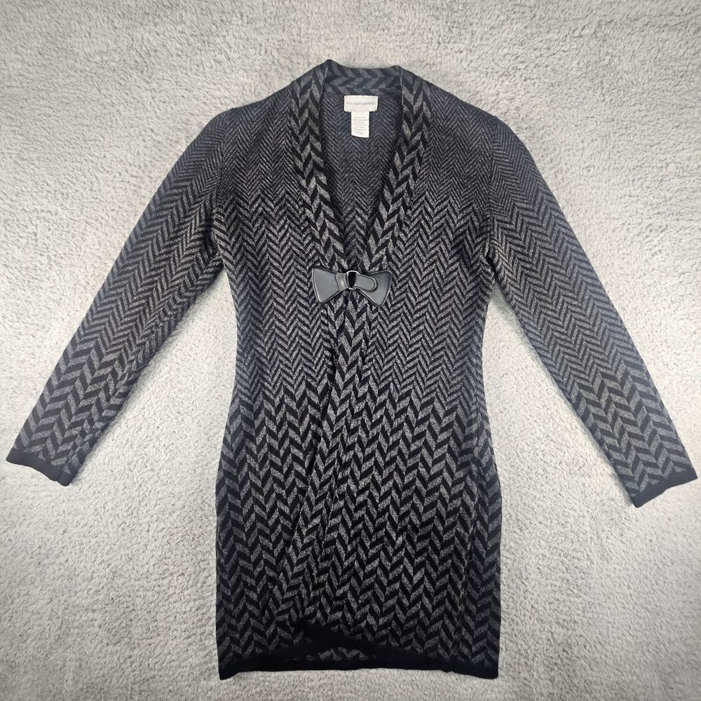 Soft Surroundings Sweater Womens XS Petite Black Gray Wool West Saxon Duster